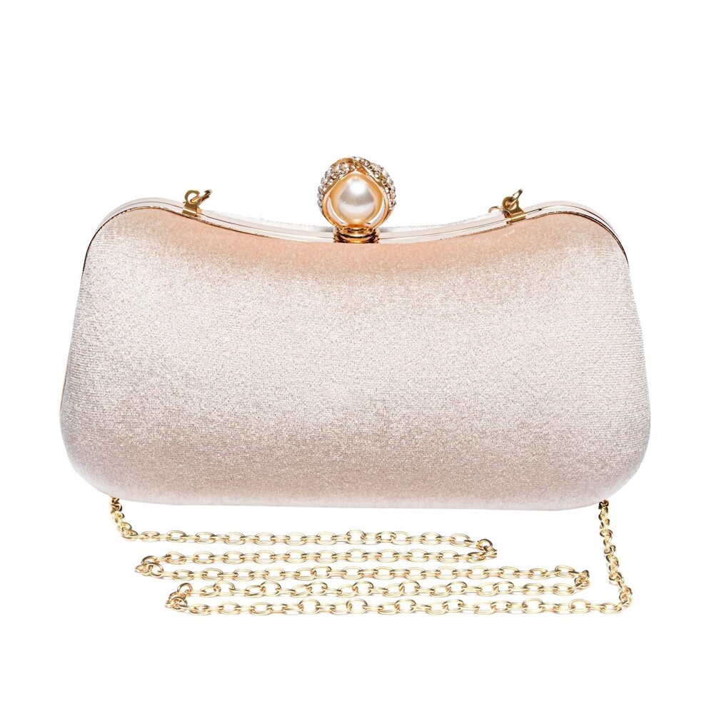 8606 Champ Velvet Evening Bags With Flower Closure Rhinestone Pearl